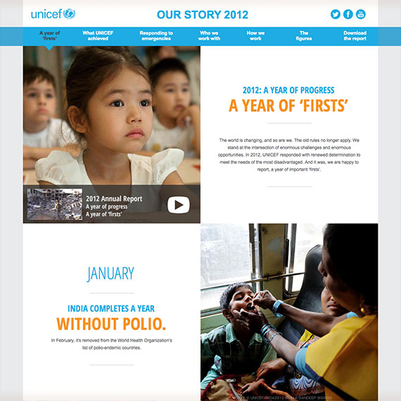 UNICEF Our Story 2012 Annual Report Website